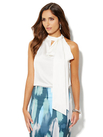 NY&C: Charmeuse Tie-Neck Halter Top