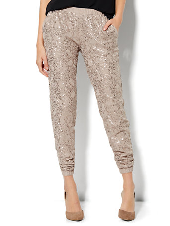 silver sequin jogger pants