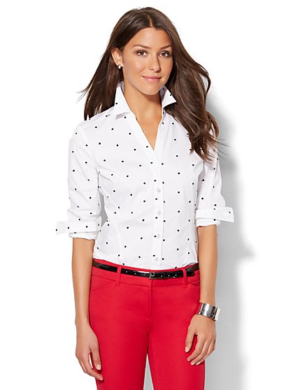 7th Avenue Design Studio Madison Stretch Shirt Embroidered Dot New York Company