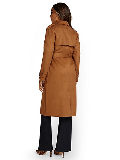 camel plaid belted flyaway trenchcoat