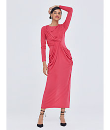 Gabrielle Union Draped Long Sheath Dress (Luxe Pink / Black)
