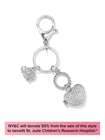 Limited-Edition St. Jude Jewelry Collection - Elephant & Locket Keychain This Mother's Day, make her shine! The elephant has many meanings, but none felt as important to us as love, peace and longevity. That's why elephants are the inspiration for our limited-edition St. Jude Jewelry Collection. For every piece you purchase from 4/13/15 - 5/16/15,  50% of the sale price will be donated to St. Jude Children's Research Hospital.   overview   Locket keyring.  Width: 4-3/4 inches.  Mixed metal, glass.  Imported.
