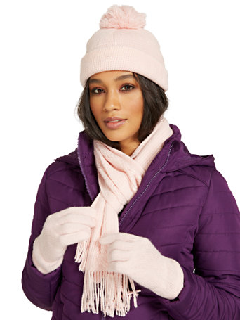 Cable-Knit Scarf, Hat \u0026 Gloves Set 