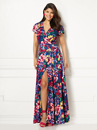 long floral wrap dress