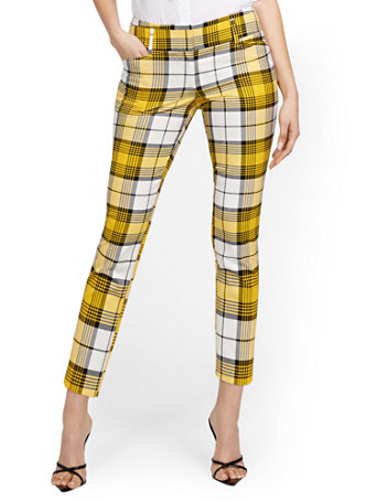 Image of NY&Co Women's Ankle Pants - Modern - th Avenue Yellow | Size  | Spandex/Polyester/Rayon w/ Plaid Print