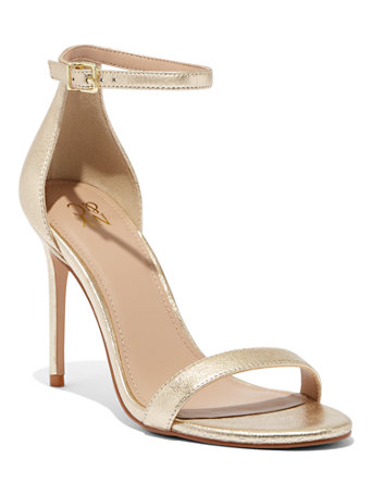 Image of NY&Co Women's Ankle-Strap High-Heel Sandals Gold | Size  | Leather