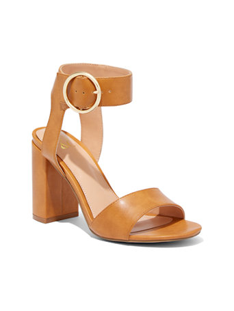 Image of NY&Co Women's Ankle-Strap High-Heel Sandals Cognac Brown | Size  | Leather