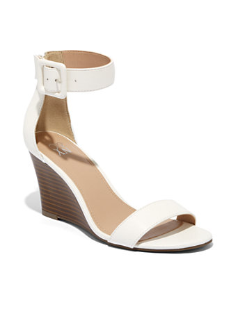 Image of NY&Co Women's Ankle-Strap Wedge Sandals White | Size  | Leather