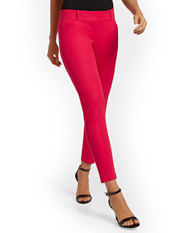 Image of NY&Co Women's Audrey Ankle Pants - Solid Summer Berry Punch | Size  | Spandex/Cotton