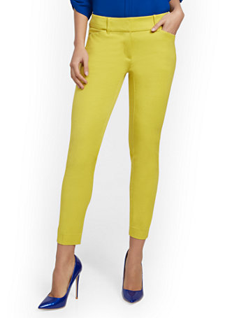 Image of NY&Co Women's Audrey Ankle Pants - Solid Brilliant Chartreuse | Size  | Spandex/Cotton