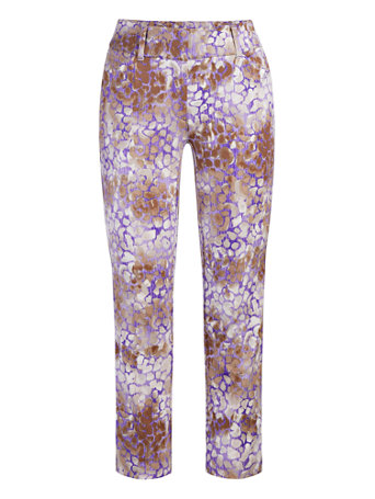 Image of NY&Co Women's Audrey Capri Slim-Leg Pants - Leopard Purple Mardi Gras | Size  | Spandex/Cotton