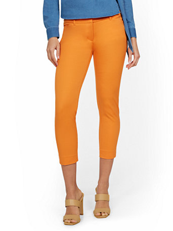 Image of NY&Co Women's Audrey Capri Slim-Leg Pants Orange | Size  | Spandex/Cotton