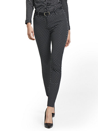 Image of NY&Co Women's Audrey High-Waisted Ankle Pants - Polka Dot-Print Black | Size  | Spandex/Cotton