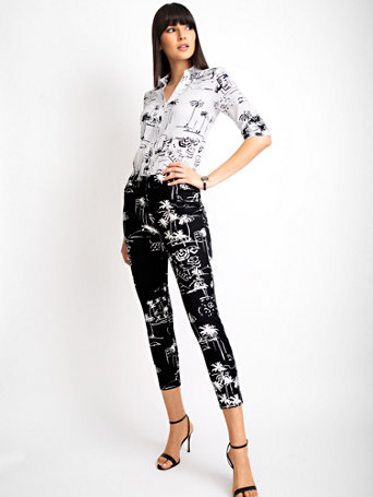 Image of NY&Co Women's Audrey High-Waisted Ankle Pants Black/White | Size  | Spandex/Polyester