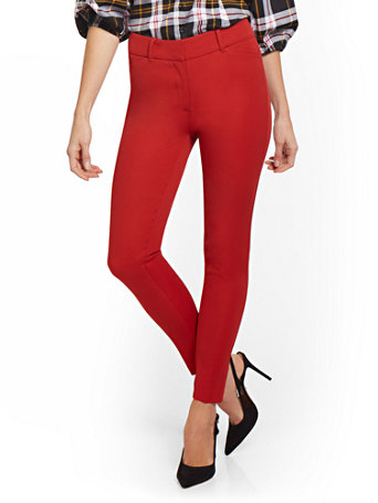 Image of NY&Co Women's Audrey High-Waisted Ankle Pants Stoplight Red | Size  | Spandex/Cotton