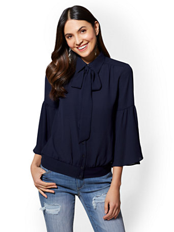 bow accent blouse