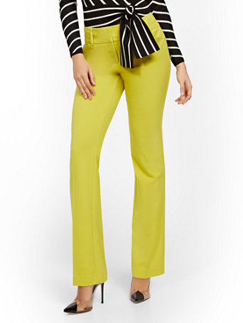 Image of NY&Co Women's Barely Bootcut Pants - Mid Rise - Double Stretch Brilliant Chartreuse | Size  | Spandex/Polyester/Rayon