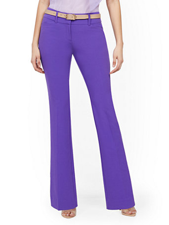 Image of NY&Co Women's Barely Bootcut Pants - Mid Rise - Double Stretch Purple Mardi Gras | Size  | Spandex/Polyester/Rayon