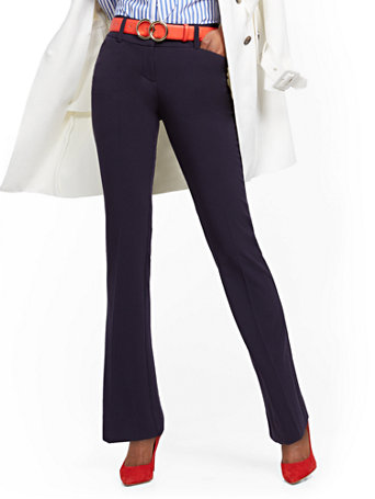 Image of NY&Co Women's Barely Bootcut Pants - Mid Rise - Double Stretch Rich Navy Blue | Size  | Spandex/Polyester/Rayon