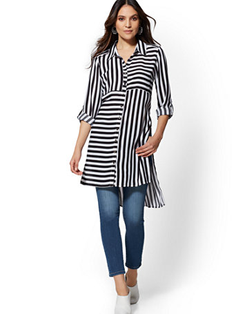 black and white striped tunic shirt