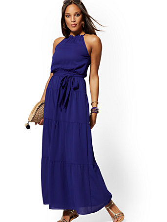 blue halter maxi dress