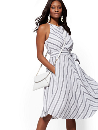 blue and white striped halter dress