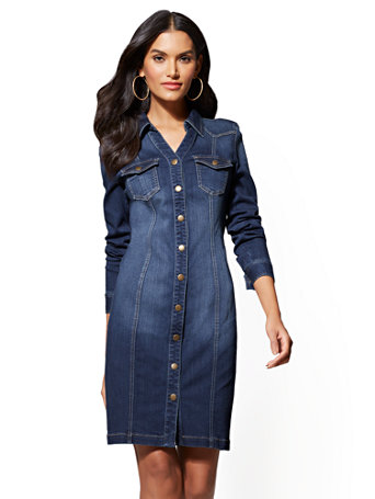 NY\u0026C: Blue Wash Stretchy Denim Shirtdress