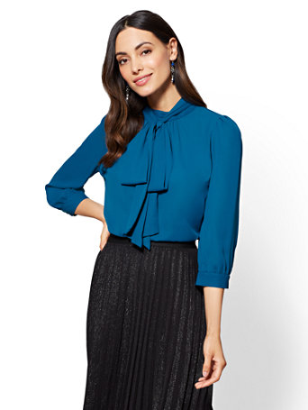 Bow-Accent Mock-Neck Blouse - 7th Avenue | New York & Company