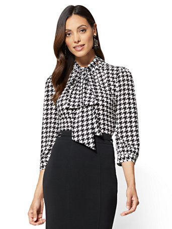 Bow-Accent Mock-Neck Blouse - Houndstooth - 7th Avenue - New York ...