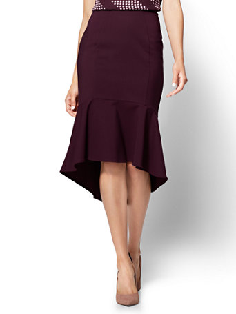 NY&C: Burgundy Ruffled Fit and Flare Skirt - All-Season ...