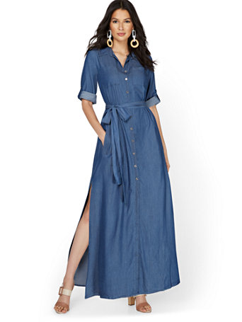 Chambray Belted Maxi Shirtdress | New 