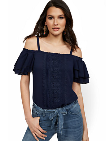Cold-Shoulder Ruffle Blouse - Lily & Cali | New York & Company
