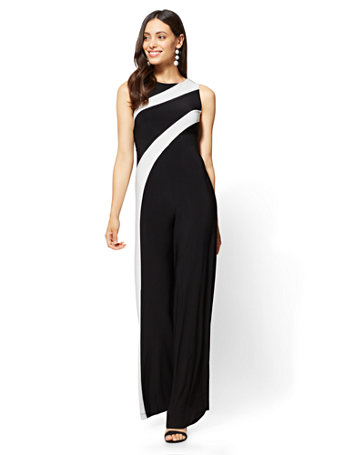 Colorblock Jumpsuit - Black/White | New