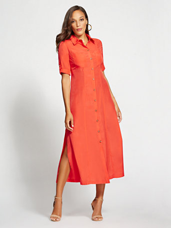 coral shirt dress