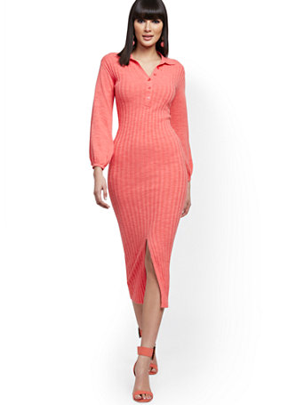 NY\u0026C: Coral Ribbed Sweater Dress - 7th 