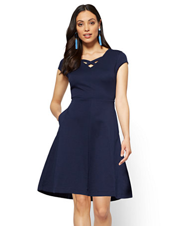 v neck fit and flare dress