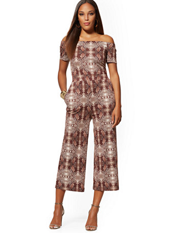 snake print one shoulder jumpsuit