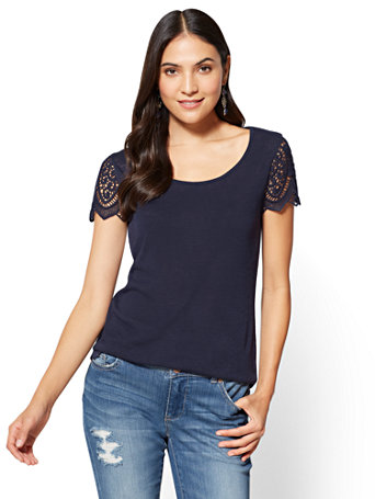 Crochet-Sleeve T-Shirt | New York & Company