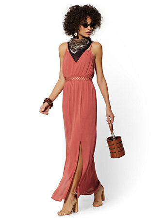 crochet trim maxi dress