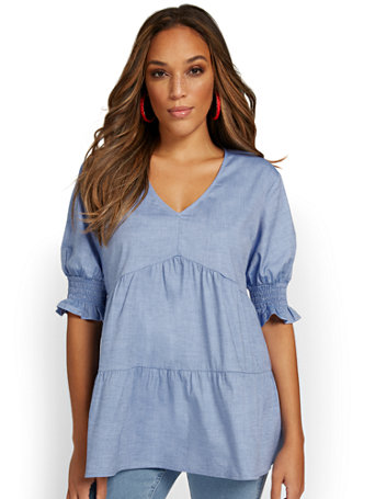 Denim Tiered Babydoll Top | New York 