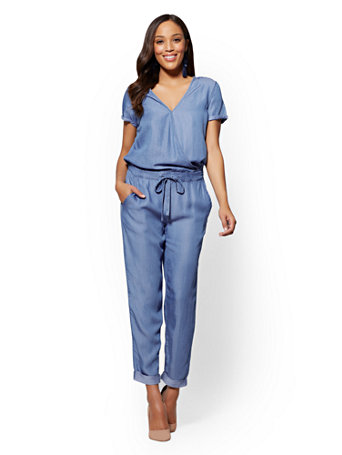 denim wrap jumpsuit