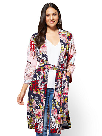 Duster Jacket - Navy Floral - 7th Avenue | New York & Company