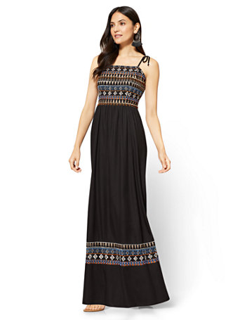 black embroidered maxi dress