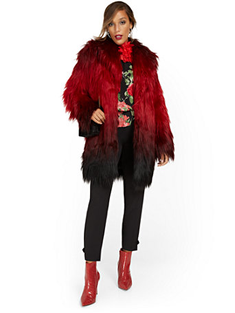 red faux fur coat cheap