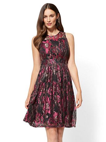 NY&C: Fit and Flare Floral Lace Overlay Dress
