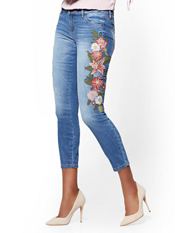 jeans with floral embroidery