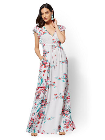 flutter sleeve floral maxi dress