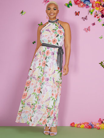 Floral-Print Halter Maxi Dress | New 