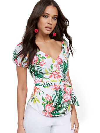 wrap tops with puffy sleeves