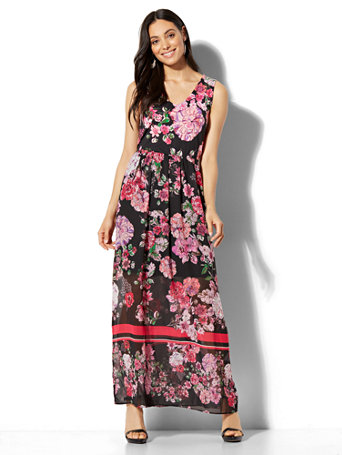 Floral & Stripe Maxi Dress | New York & Company